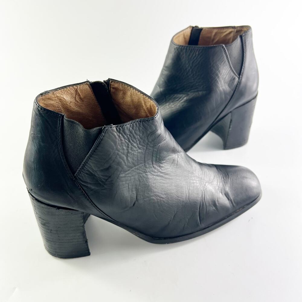 Jeffrey Campbell Black Leather Square Toe Ankle Boots Booties Women 8.5